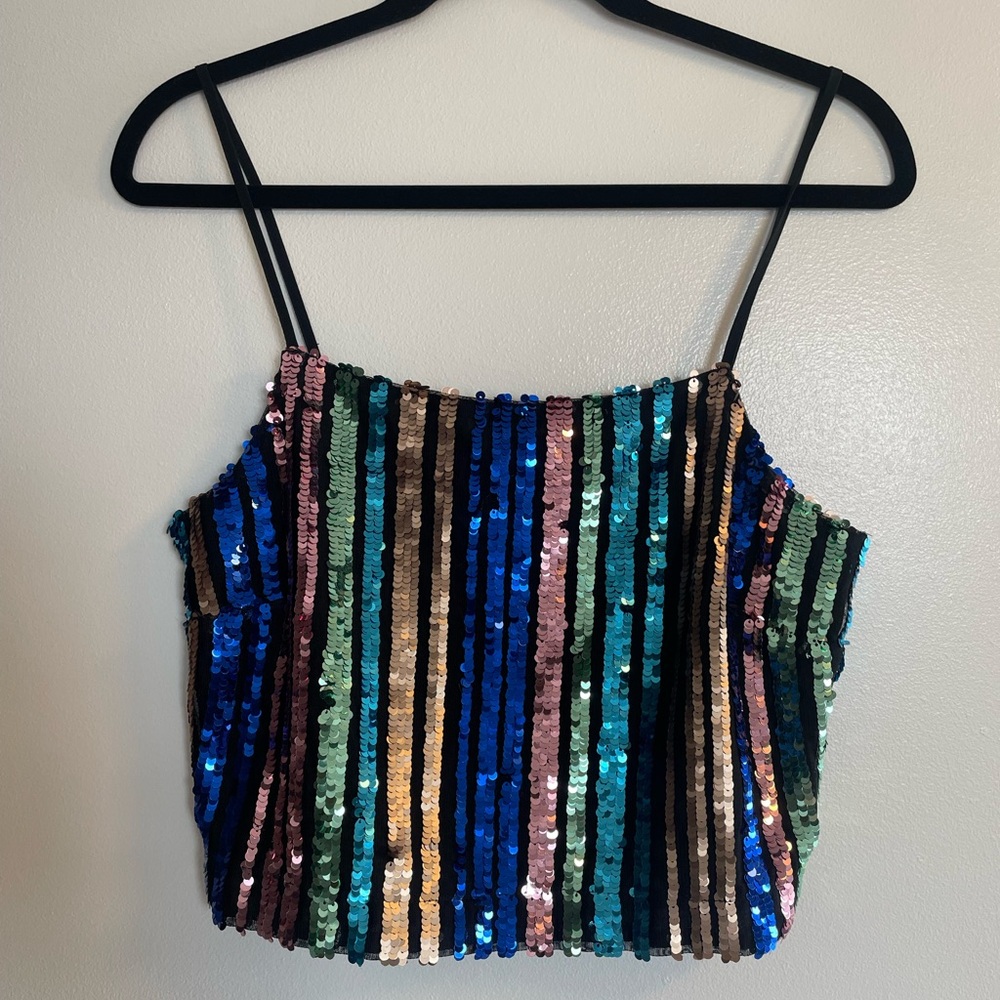 TopShop Sequin Spaghetti Strap Tank Top - Size 6 US